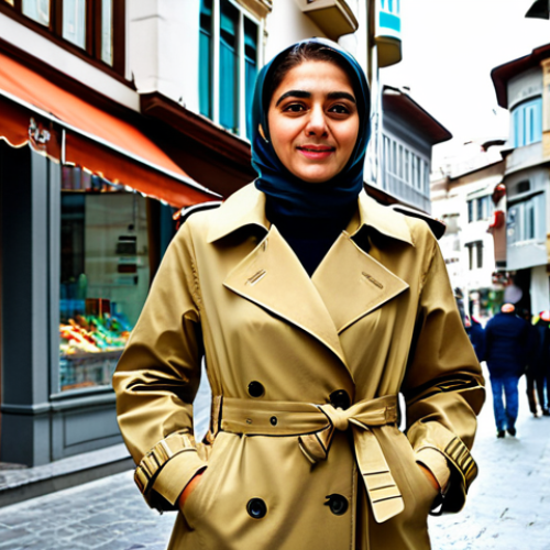Home 25 Istanbul Street Scene**
"A professional female architect, fully clothed in a stylish and modest trench coat, standing on a bustling street in Istanbul's Beyoğlu district. Background features historic buildings, colorful storefronts, and people going about their day. Appropriate attire, safe for work, perfect anatomy, correct proportions, professional photography, high quality."
**