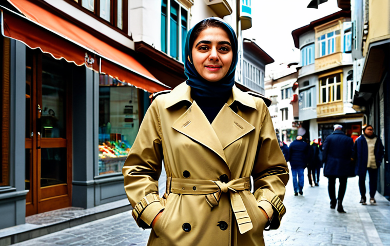 Istanbul Street Scene**
"A professional female architect, fully clothed in a stylish and modest trench coat, standing on a bustling street in Istanbul's Beyoğlu district. Background features historic buildings, colorful storefronts, and people going about their day. Appropriate attire, safe for work, perfect anatomy, correct proportions, professional photography, high quality."
**