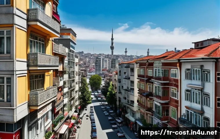 월세 비용 - A detailed urban scene of a bustling Turkish metropolitan neighborhood such as Kadıköy in Istanbul, ...