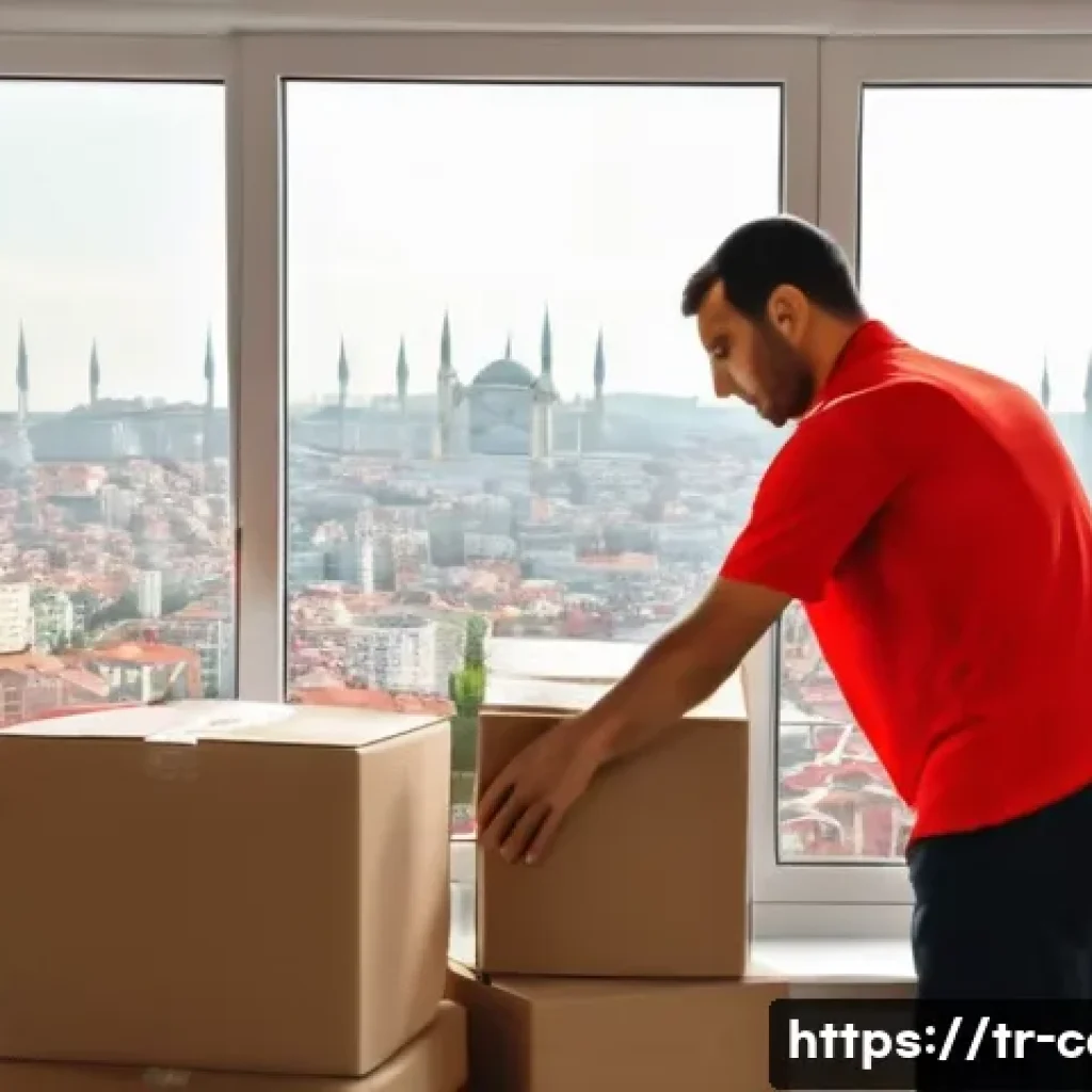 해외 이사비용 - A detailed scene of a professional international moving company worker carefully packing fragile hou...