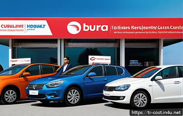 차량 렌트 비용 - A modern car rental office in Istanbul with a variety of compact and family-sized rental cars displa...